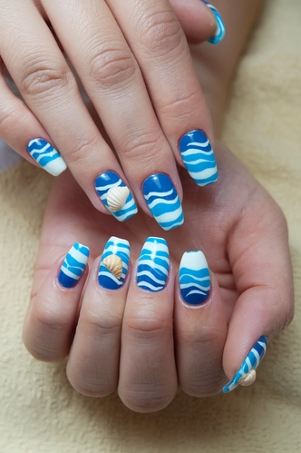 Ocean Wave Medium Gel X Nails