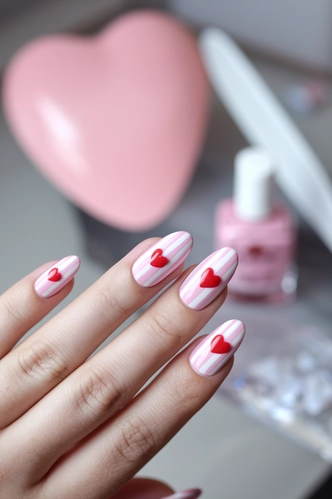 Ombre Heart Almond Nails