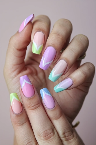 Pastel Rainbow Coffin Nails