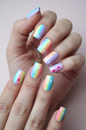 Pastel Rainbow Extra Short Square Nails