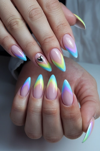 Pastel Rainbow Stiletto Medium Nails