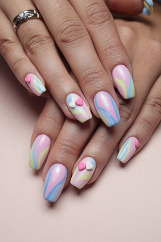 Pastel Swirl Medium Gel X Nails