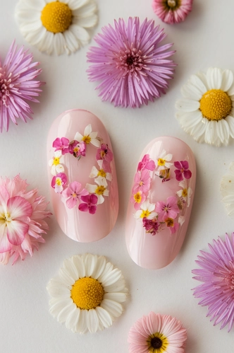 Pressed Flower Oval Nails