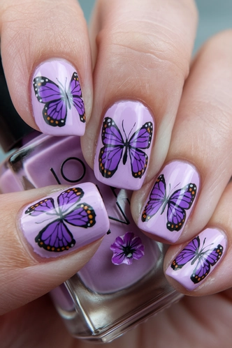 Purple Butterfly Wings Nail Art Design