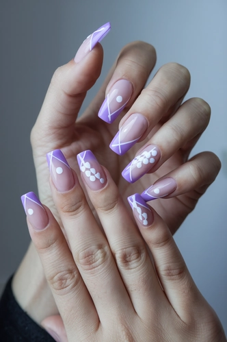 Purple French Tips with Geometric Accents