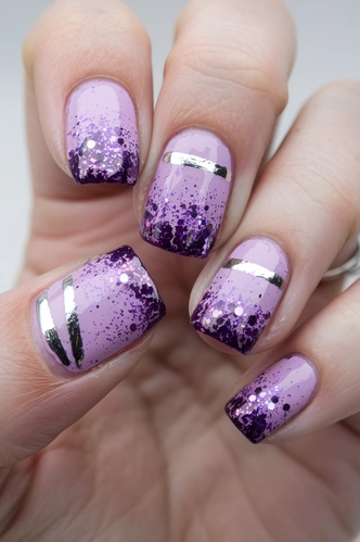 Purple Glitter Fade with Metallic Stripes