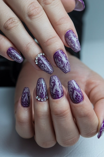 Purple Lace Pattern Nails