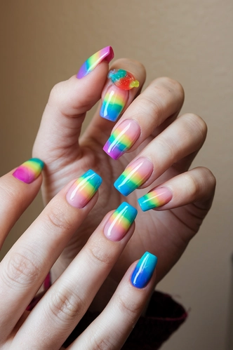 Rainbow Candy Drip Coffin Nails