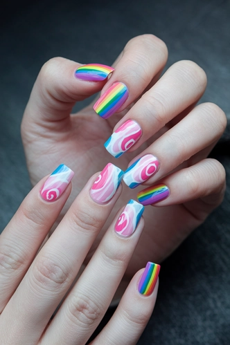 Rainbow Candy Medium Gel X Nails