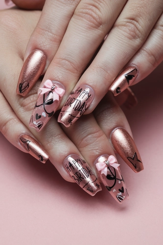 Rose Gold Luxury Birthday Coffin Nails