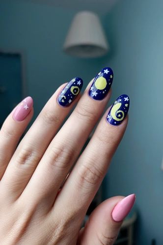 Starry Night Oval Nails