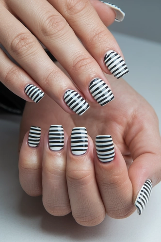 Striped Nail Art Extra Short Square Nails