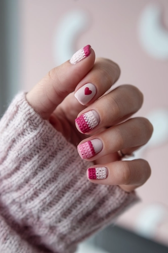 Sweater Pattern Short Milky Pink Manicure