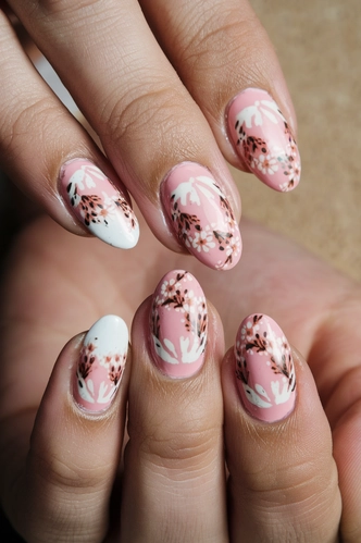 Vintage Floral Oval Nails