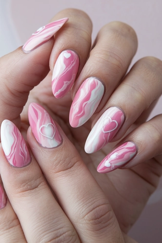 Watercolor Heart Almond Nails