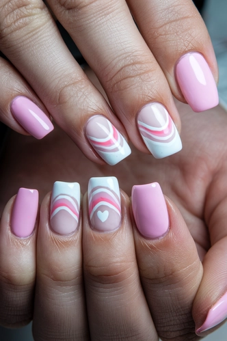 Wave Pattern Short Pink Nails