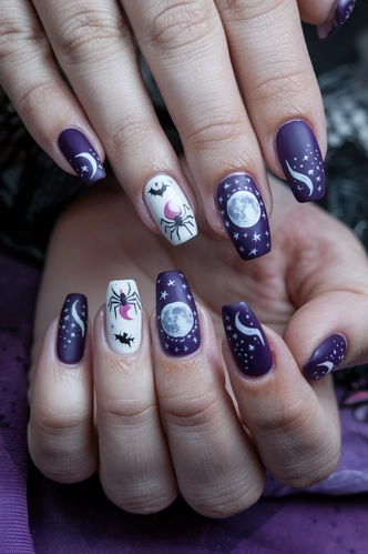 Witchy Moon Phase Nail Art